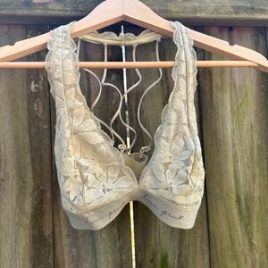 PINK Lace Halter Bralette‎ Wireless Crisscross Back Strappy Lounge Yellow Medium